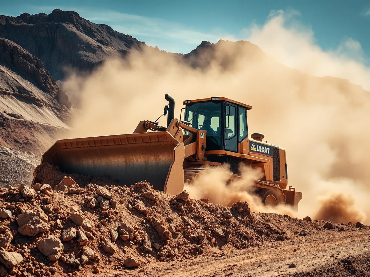 Bulldozer clearing rugged land