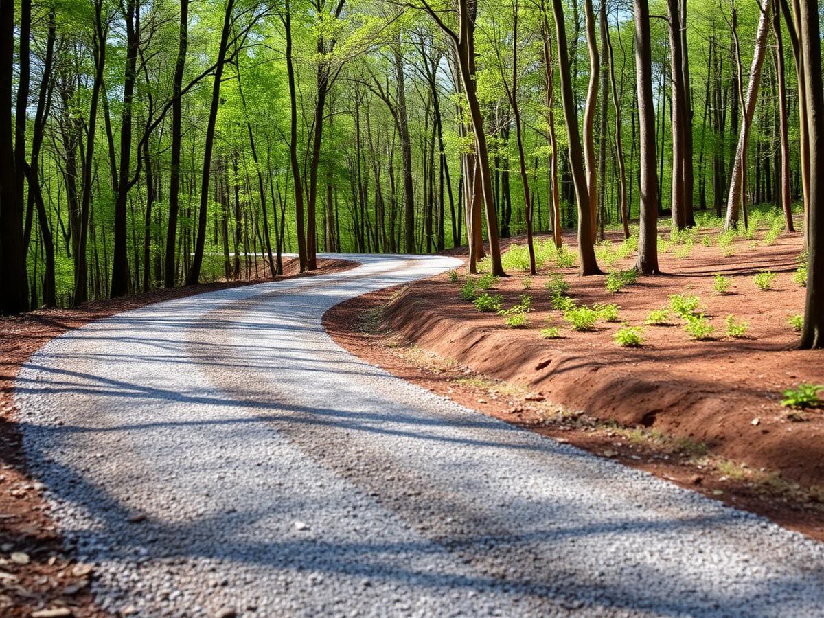 Gravel driveway through woods